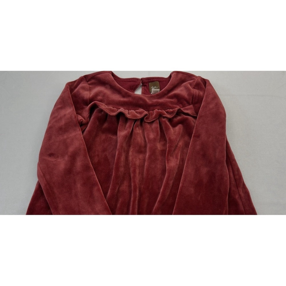 Tea Collection Girls 2T Velour Ruffle Top Burgundy Long Sleeve Soft Toddler